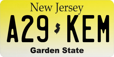 NJ license plate A29KEM