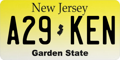 NJ license plate A29KEN
