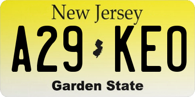 NJ license plate A29KEO