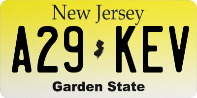 NJ license plate A29KEV