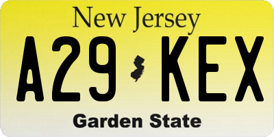 NJ license plate A29KEX