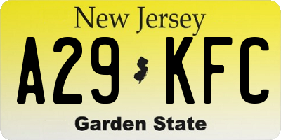NJ license plate A29KFC