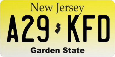 NJ license plate A29KFD