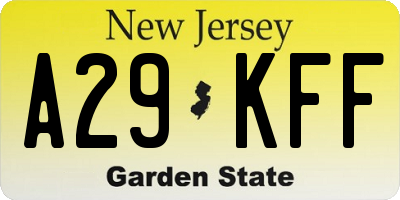 NJ license plate A29KFF