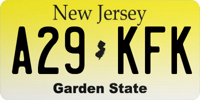 NJ license plate A29KFK