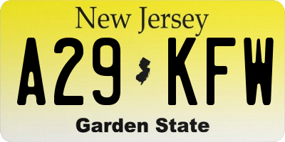 NJ license plate A29KFW
