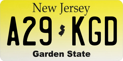 NJ license plate A29KGD