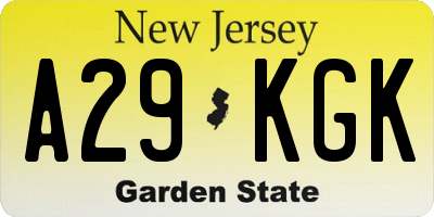 NJ license plate A29KGK