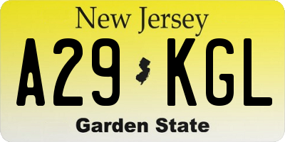NJ license plate A29KGL