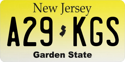 NJ license plate A29KGS