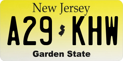 NJ license plate A29KHW