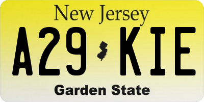 NJ license plate A29KIE