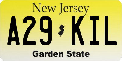 NJ license plate A29KIL