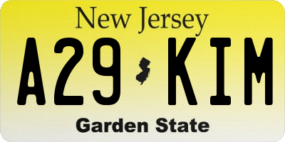 NJ license plate A29KIM