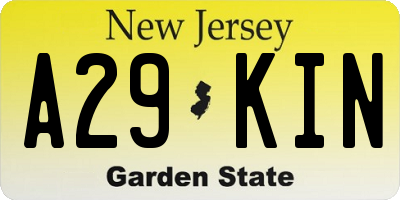 NJ license plate A29KIN