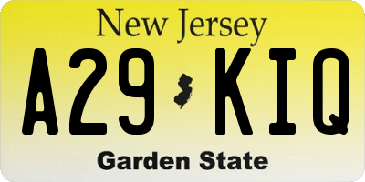 NJ license plate A29KIQ