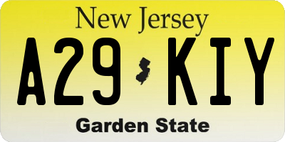 NJ license plate A29KIY