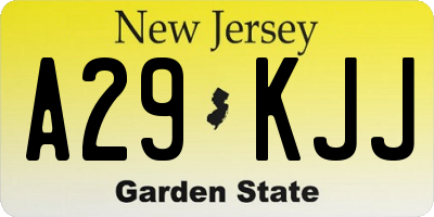 NJ license plate A29KJJ