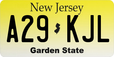 NJ license plate A29KJL