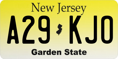 NJ license plate A29KJO