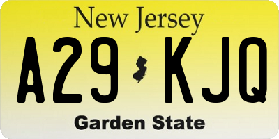 NJ license plate A29KJQ