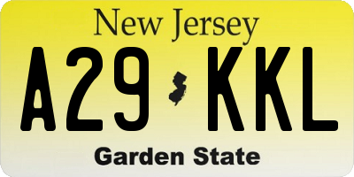 NJ license plate A29KKL