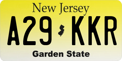 NJ license plate A29KKR