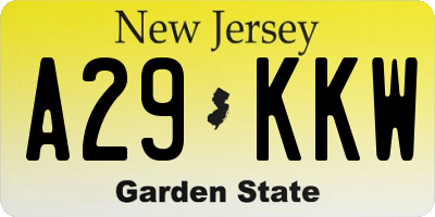 NJ license plate A29KKW