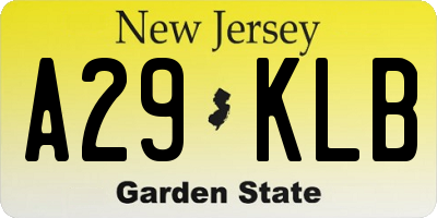 NJ license plate A29KLB