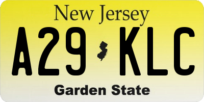 NJ license plate A29KLC