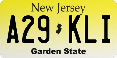 NJ license plate A29KLI