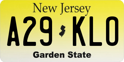 NJ license plate A29KLO