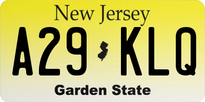 NJ license plate A29KLQ