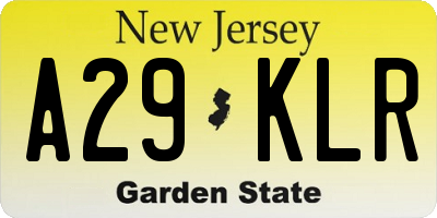 NJ license plate A29KLR