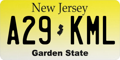 NJ license plate A29KML