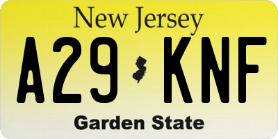 NJ license plate A29KNF