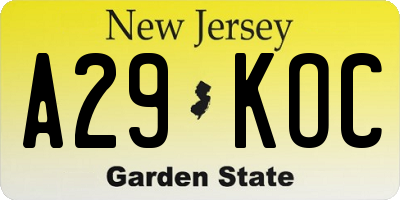 NJ license plate A29KOC
