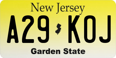 NJ license plate A29KOJ