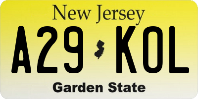NJ license plate A29KOL