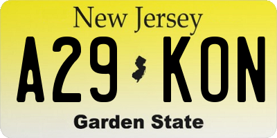 NJ license plate A29KON