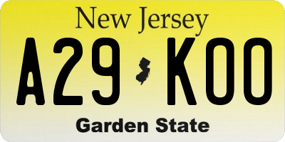 NJ license plate A29KOO