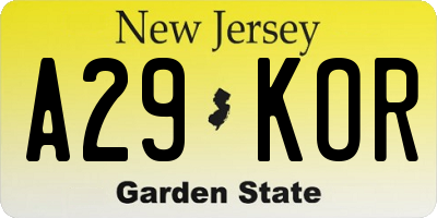NJ license plate A29KOR