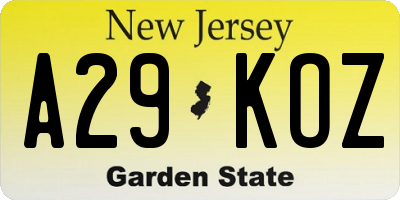 NJ license plate A29KOZ