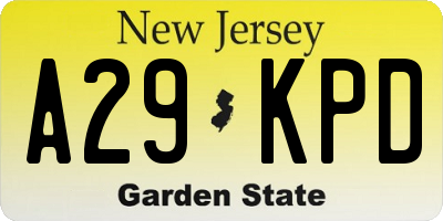 NJ license plate A29KPD