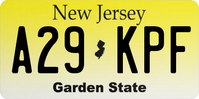 NJ license plate A29KPF