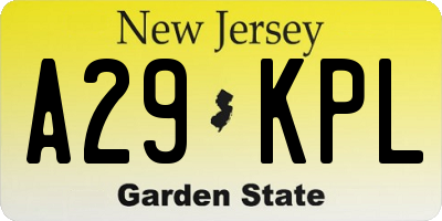 NJ license plate A29KPL