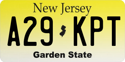 NJ license plate A29KPT
