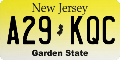 NJ license plate A29KQC