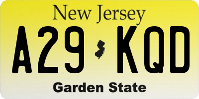NJ license plate A29KQD