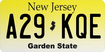 NJ license plate A29KQE